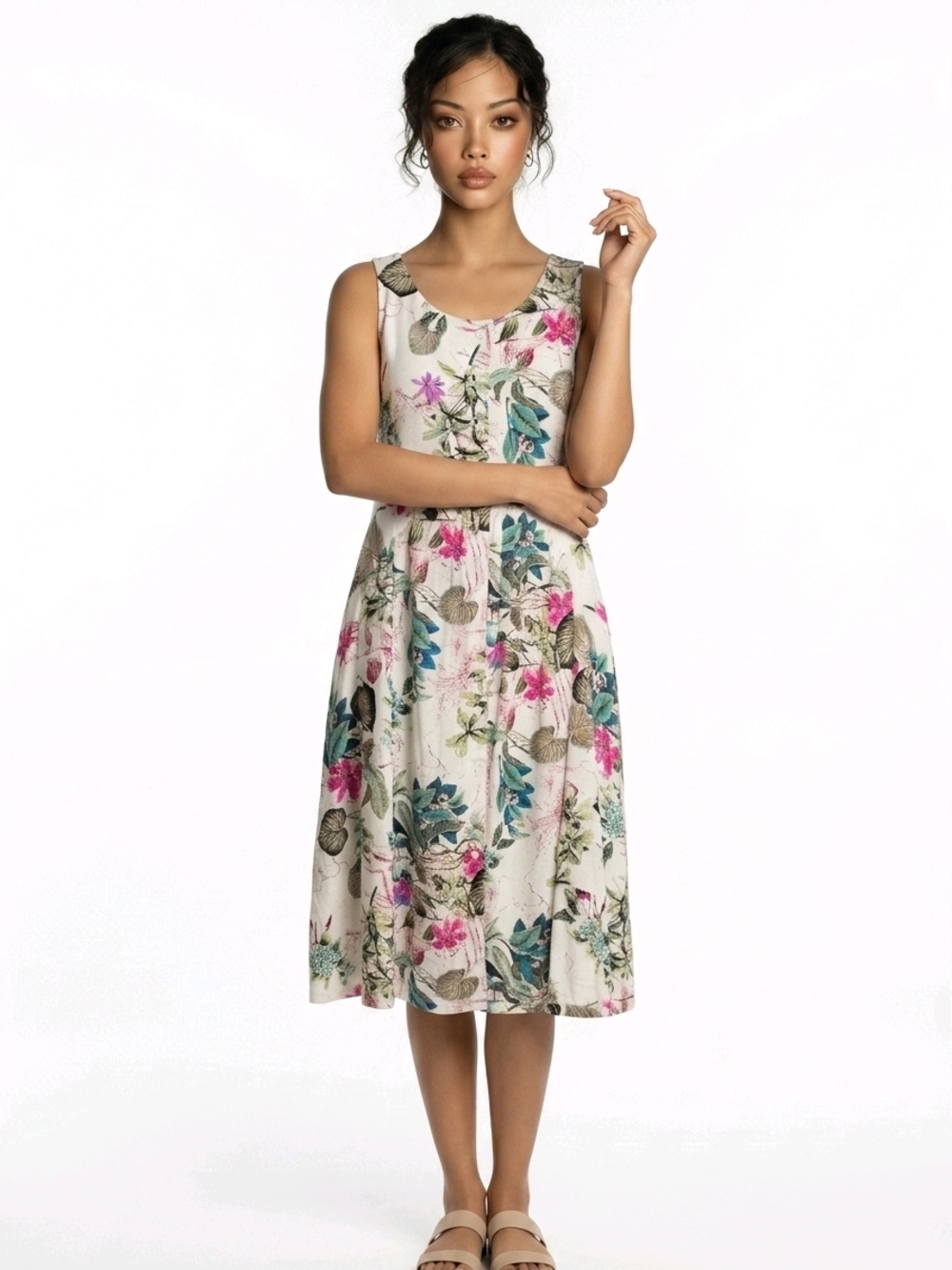 Floral Button Down Sleeveless Midi Dress Size Small Garden Party Boho Style